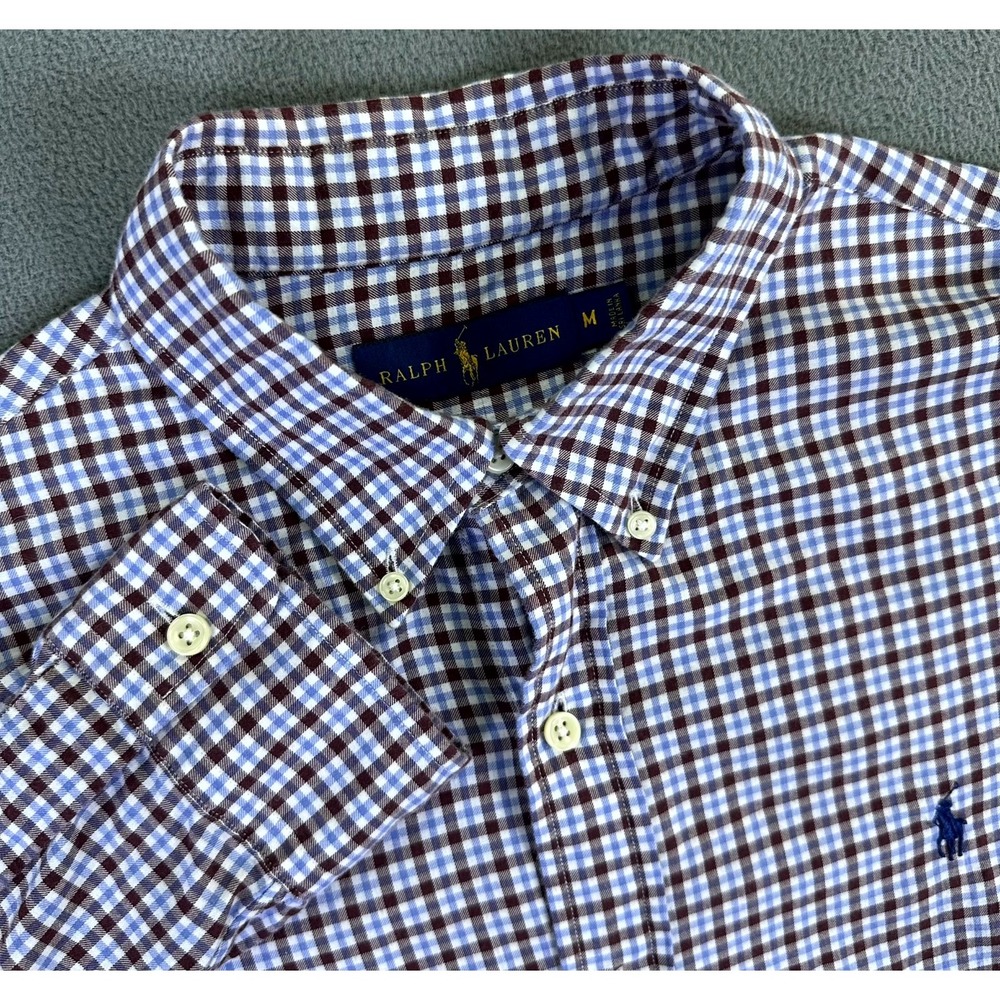 Ralph Lauren Shirt‎ Mens Medium Blue Brown Gingham Prep Classic Smart Casual